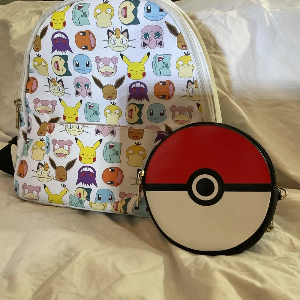 Pokemon‎ Pokeball Graphic Mini Backpack, Multi-Color  with chained zipper pouch.